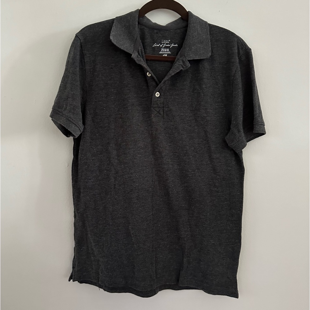 H & M Label of Graded Goods Dark Gray Collared Polo Shirt Size Medium